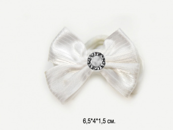 Бант арт. W01-2-709 Белый полоска продольная с круглым центром на резинке (24 шт.) на листе