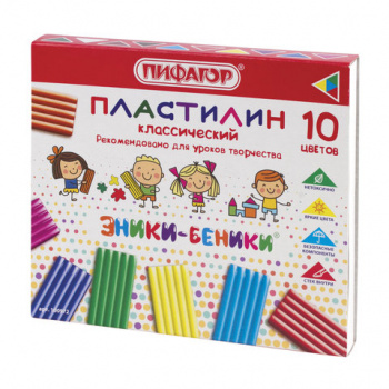 кс_Пластилин арт. 100972 ПИФАГОР "ЭНИКИ-БЕНИКИ" 10 цветов 200 г, со стеком картонная упаковка