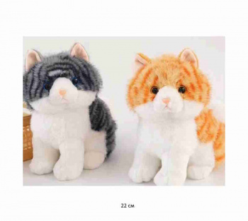 им Кошка арт. YE25106-1-2 Пушистая полосатая муз. 22 см цвета микс в пак.)