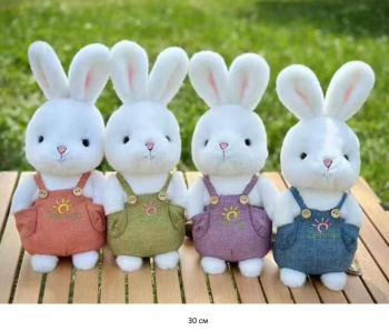 им Зайка арт. 24225-16/25109-7 Белый в комбинезоне с карманами цвета микс 30 см в пак.)